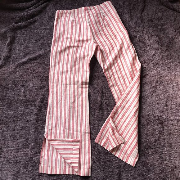 Express, Linen and Cotton, Red and Cream Striped Wide Leg Pant, Size 3/4 - Picture 3 of 11